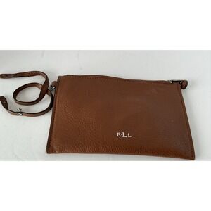 Ralph Lauren RLL Leather Crossbody Clutch Brown Wristlet Purse
